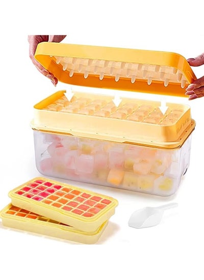 Buy Beyond Basics Ice Cube Tray With Lid Storage Box - Press Type 32x2 Double Ice Cubes Tray Easy Press Silicone Ice Cube Tray with Ice Container Orange in UAE