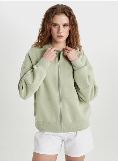 Buy Oversize Fit Bomber Collar Thick Sweatshirt Fabric in UAE