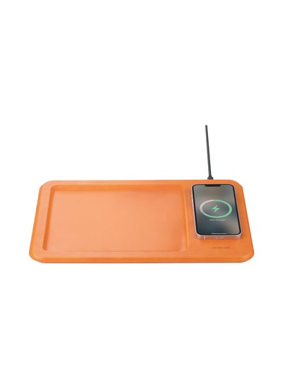 Buy Wireless Pad Storage & Charging / 15W Wireless Fast Charging / Type C Connection Port / Power Efficient / Innovative Design / PU Leather Material - Orange in UAE