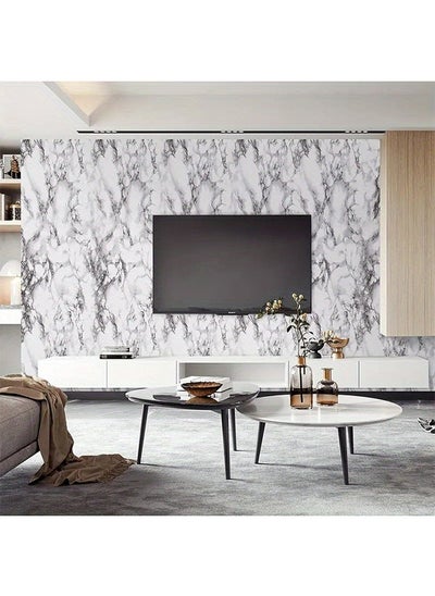 Buy Marble Pattern Moisture Resistant Removable Self Adhesive Wall Sticker White 60x200cm in UAE