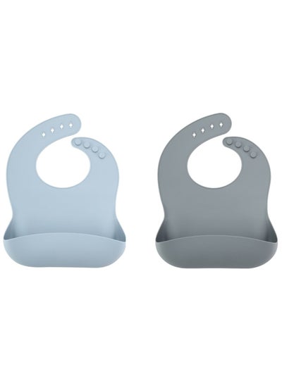 Buy 2  Silicone Baby Bibs for Babies & Toddlers (10-72 Months) Waterproof, Soft, Unisex, Non Messy (Grey/Blue) in Saudi Arabia