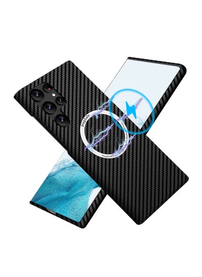 اشتري for Samsung Galaxy S24 Ultra Carbon Case Compatible with Magsafe Case, Ultra Slim S24 Ultra Carbon Fiber Texture Case, Galaxy S24 Ultra 5G Thin Hard PC Magnetic Protective Case-Black في السعودية