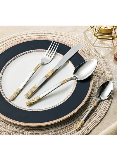 Buy 4-Piece Stainless Steel Cutlery Set Silver/Gold, Service for 1 in Saudi Arabia