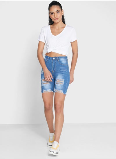 Buy Ripped Denim  Shorts in Saudi Arabia