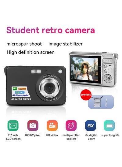 اشتري 48 Megapixel 2.7inch LCD Large Screen 8x Digital Zoom CCD Student Digital Camera HD Video Recording Ultra Long Life (Silver) في السعودية