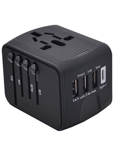 Buy Universal Travel Power Adapter with 3 USB Ports + 1 Type-C Charging Port – Worldwide AC Outlet Plugs in UAE