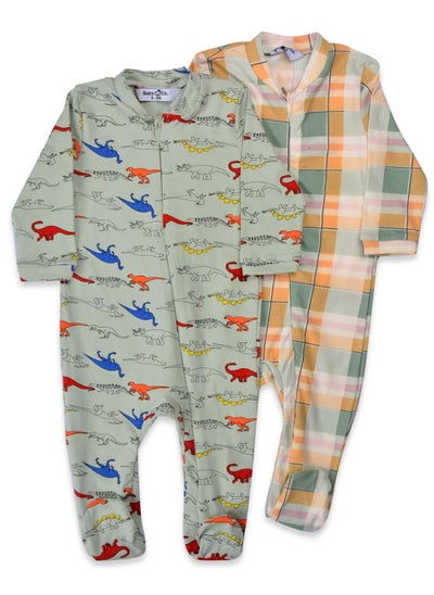 Buy Mint Dinos & Mint Printed Soft Cotton Bodysuits With Ice Caps (2 Pack) in Egypt