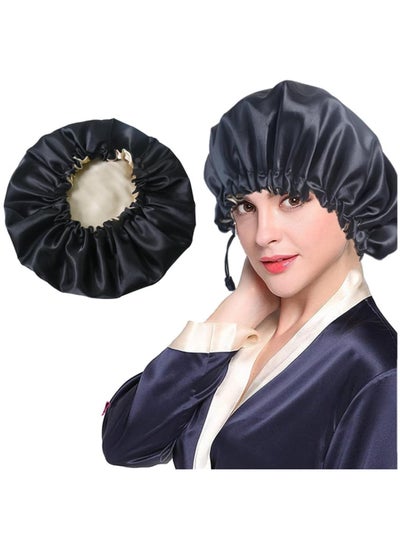 Buy Hepiide Adjustable Silk Satin Bonnet for Sleeping, Silk Bonnet for Curly Hair Bonnet Braid Bonnet for Sleeping Bonnets for Women Large Double-Layer on Head Unisex (Black) in UAE