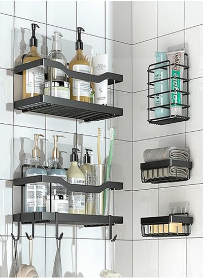 Buy 5 Pack Shower Caddy, Adhesive Bathroom Organizer, No Drilling, Large Capacity, Rustproof Stainless Steel Bathroom Shower Organizer with 4 Hooks, Shower Shelf for Inside Shower Black in Saudi Arabia