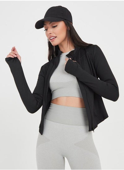 اشتري Thumbhole Long Sleeves Piped Fitting Activewear Jacket في السعودية