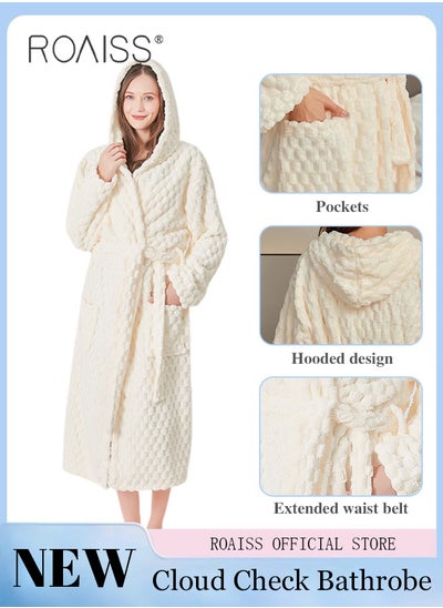 Buy Thicken Absorbent Bathrobe Unisex Cloud Pattern Coral Fleece Sleepwear Autumn Winter Ladies Lightweight Soft Non Shedding Robe with Hood in UAE