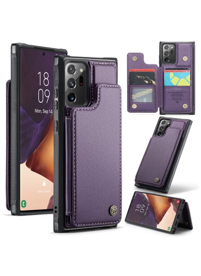 Buy Wallet Case for Samsung Galaxy Note 20 Ultra, Premium Handmade Durable PU Leather Slim Shockproof Case with [Double Magnetic Clasp] [Card Holder] [Kickstand] [RFID Blocking] (Purple) in Egypt