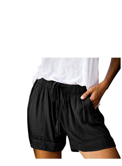 Buy Shorts, Womens Drawstring Plus Size Shorts Comfy Casual Loose Elastic Waist Pocketed Shorts Summer Beach Shorts, Women's Casual Shorts Solid Color Beach Shorts Lounge Pants with Pockets in Saudi Arabia