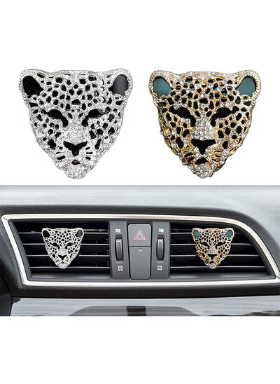 اشتري 2pcs Leopard Head Car Charm Bling Creative Vehicle Interior Air Vent Decorations Clip with Perfume Container Rhinestone Car Bling Accessories(Gold&Silver) في الامارات