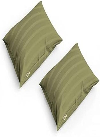 اشتري continental comfort Pillowcase Sirius 250TC Striped Cotton Green Olie 50x75cm Flap 15cm pack of two في مصر