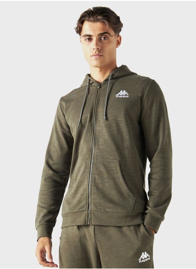 Buy Logo Print Zip Throught Hoodie in Saudi Arabia