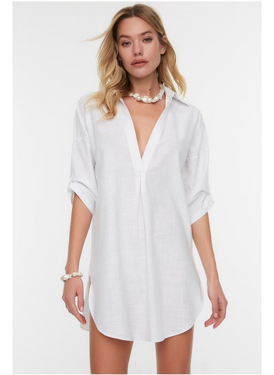 Buy White Mini Woven 100% Cotton Beach Dress TBESS21EL3979 in Egypt