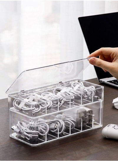 Buy Desk Accessories Storage Box With Lid Electronic cables Organizer Box Transparent Charger Cable Organiser Storage Organizer Cable Management Tidy With 15 Cable Ties in UAE