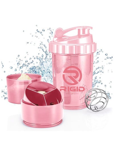 Buy Protein Shaker Bottle (500ml) Transparent - Leak-Proof Blender Bottle with Powder and Pill Storage Compartment - BPA Free Shaker (Light Pink) in Saudi Arabia