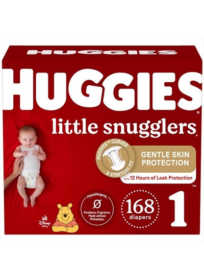 Buy Huggies Size 1 Diapers, Little Snugglers Diapers, (8-14 lbs), 168 Count, Newborn in UAE