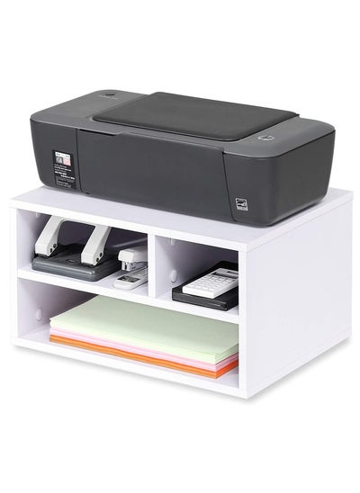 Buy Printer Stands with 3 Storage Compartments-Desktop Paper Organizer Printer Stands with 3 Storage Compartments Desktop Paper Organizer-Suitable for office and home-White in UAE