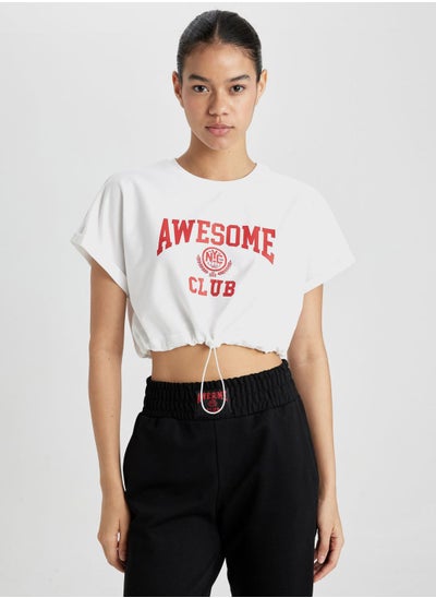 Buy Crop Crew Neck Slogan Short Sleeve T-Shirt in UAE