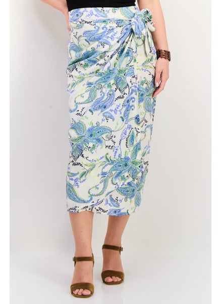 اشتري Women Floral Print Wrap Front Midi Skirt, Blue/White Combo في الامارات