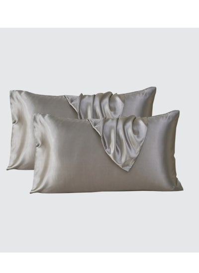 Buy Satin Pillowcases 2-Pcs Soft And Silky Pillow Cover For Hair And Skin Care With Envelope Closure (Without Pillow Insert),Grey in UAE