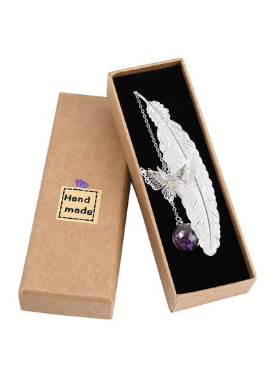 Buy Metal Feather Bookmark with Butterfly and Glass Beads Eternal Elegant Dry Flower Pendant Gift for Adults Children and Students Friends Mother's Day Birthday Silver in UAE