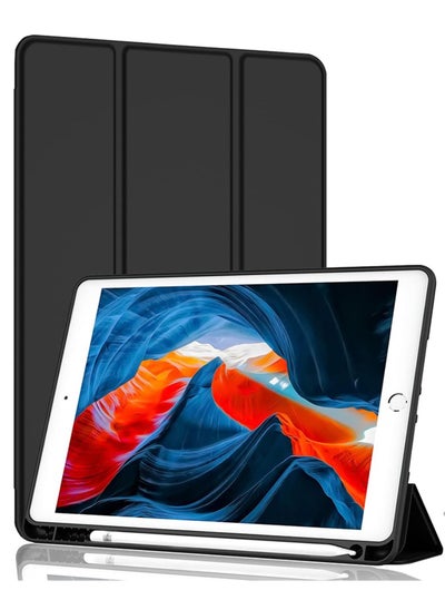 Buy Protective iPad 10.2 Case iPad 9th Gen 2021/ iPad 8th Gen 2020/ iPad 7th Gen 2019 Case, Slim Stand Smart Cover With Pencil Holder -Black in UAE