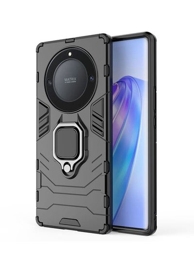 Buy Compatible with Honor X9A 5G Case with Ring Magnetic Bracket Heavy Armor Double Layer PC TPU Shockproof and Dropproof Protective Cover(Black) in UAE