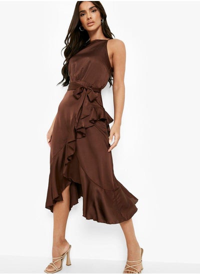 Buy Ruffle Detail Knitted Wrap Dress in UAE