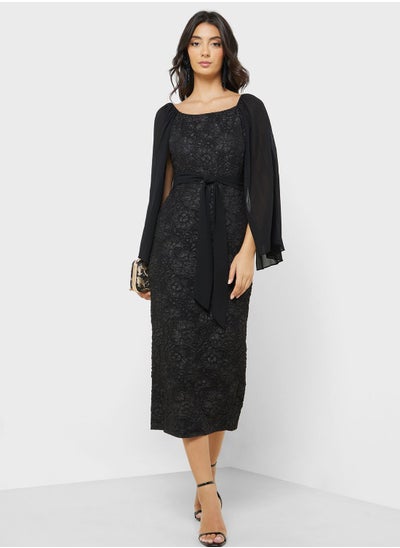 Buy Flared Sheer Sleeve Shift Dress in UAE