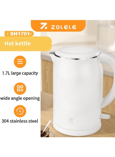 Buy ZOLELE Electric Kettle SH1701B 1.7L Electric Kettle With Double Walled Glass Lid,1800W Fast Boiling, Keep-Warm Function and Cold Touch Handle in UAE