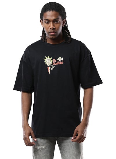 Buy "The Grandfather" Elbow-Sleeves Cotton Black Tee in Egypt