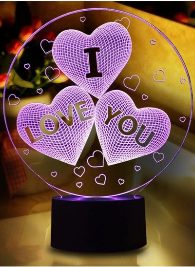 اشتري I Love You 3D Illusion Lamp Romantic LED Multicolor Night Light USB Powered 7/16 Color Changing Touch Switch Bedroom Decor Lighting for Kids Christmas Girls Valentine Gift في الامارات