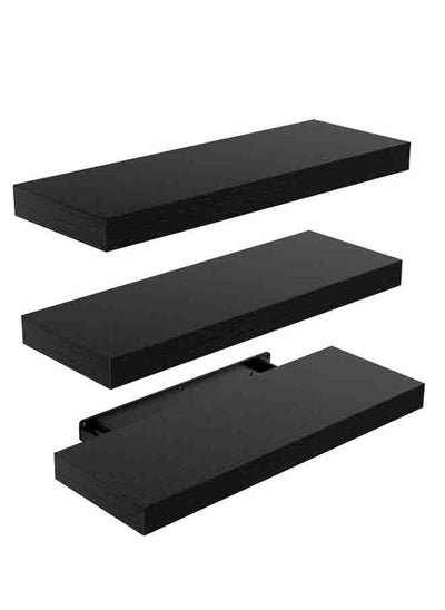 Buy Set of 3 Floating Shelves Wall Shelves for Bathroom/Living Room/Bedroom/Kitchen Decor White Shelves with Invisible Brackets Black in Saudi Arabia