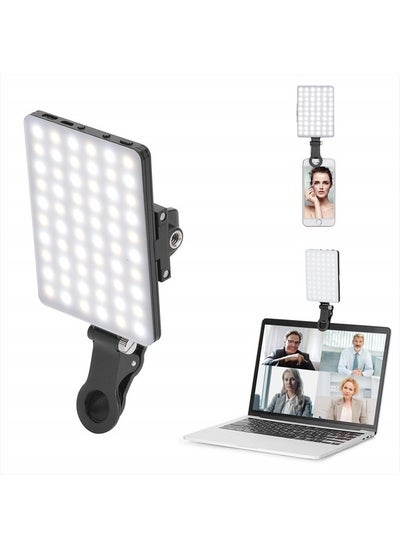 Buy 60 LED High Power Rechargeable Clip Fill Video Conference Light with Front & Back Clip, Adjusted 3 Light Modes for Phone, iPhone, Android, iPad, Laptop, for Makeup, TikTok, Selfie, Vlog in UAE