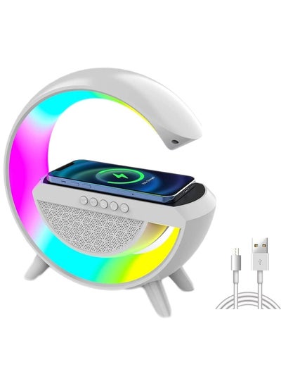 Buy G Lamp RGB Smart Light Phone Fast Wireless Charger with Speaker Lamp and clock and alarm for iPhone Samsung Galaxy Andriod Phones - White in UAE