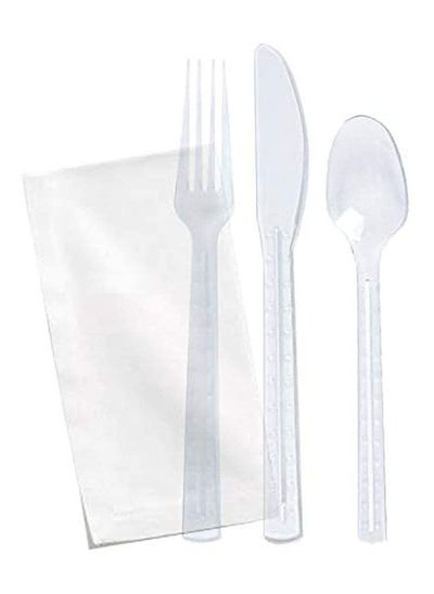 اشتري [50 Pack] Clear Plastic Cutlery Set with Napkin - Knife Fork Spoon Napkin Set -Disposable Cutlery Set في الامارات