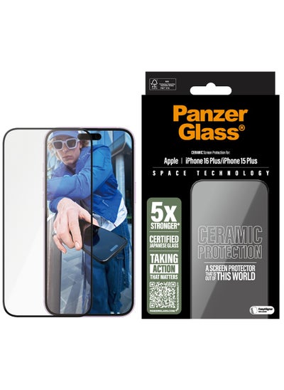 Buy PanzerGlass® Ceramic Screen Protector for Apple iPhone 16 Plus, EasyAligner, 5X Strength Japanese Glass-Ceramics, High Scratch Resistance, Impact Resistant in UAE