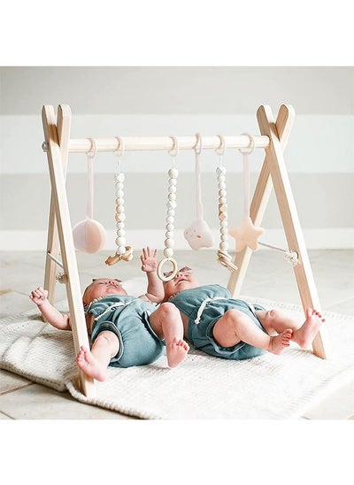 اشتري Wooden Baby Gym with 6 Hanging Toys Foldable Baby Play Gym Frame Activity Gym Hanging Bar Newborn Gift Baby Girl and Boy Gym，Baby Toys for Perfect 0-1.5 Years Baby (style 8) في الامارات