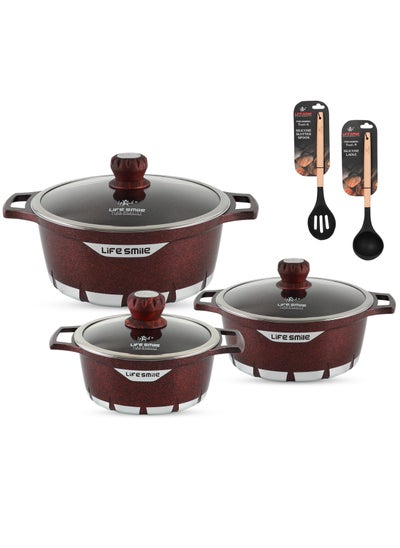 Buy Cookware Set 8 pieces - Pots set Oven Safe, Granite Non Stick Coating 100% PFOA FREE, Die Cast aluminum Cooking Set include Casseroles And Silicone Utensils|24/28/32CM| in UAE