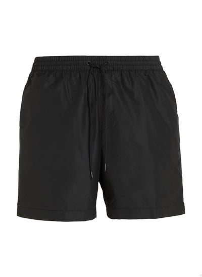 Buy Men's Medium Drawstring Swim Shorts - Logo Tape, Black in Saudi Arabia