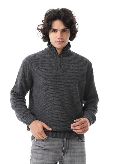 Buy Half-Zipper Long Sleeves Knitted Sweater_Dark Grey in Egypt