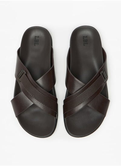 اشتري Textured Slip-On Cross Strap Arabic Sandals في السعودية