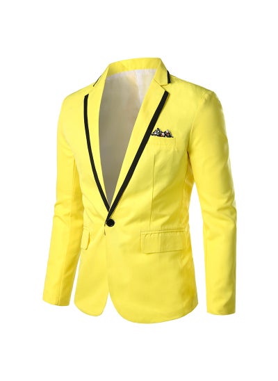 Buy Mens Slim-Fit Solid Long Sleeve Blazer Yellow in UAE