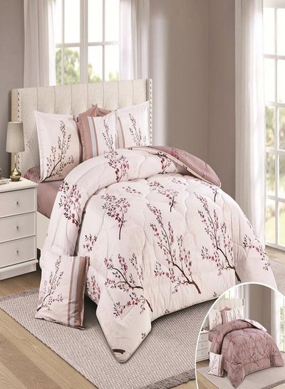 Buy Comforter Set From Hours With A Floral Pattern Two Sides 6 Piece King Size in Saudi Arabia