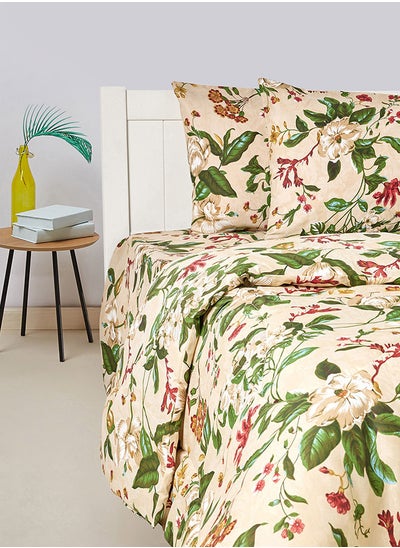 Buy 4-Piece Daisy White Printed Design 144 TC Poly Cotton Double Comforter Set in UAE