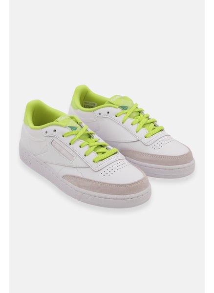 Buy Women Club C 85 Lace Up Tennis Shoes, White/Lime Green in Saudi Arabia